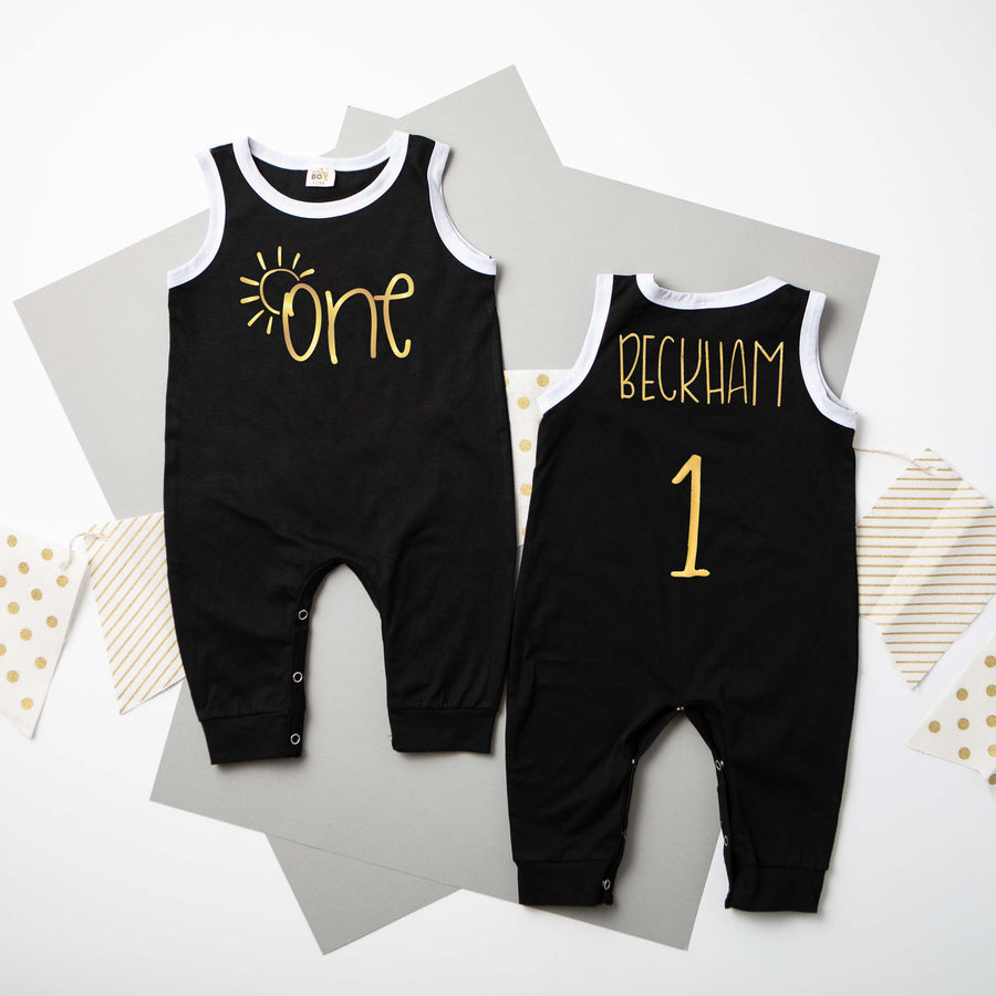 "One" Sun First Birthday Personalized Ringed Romper