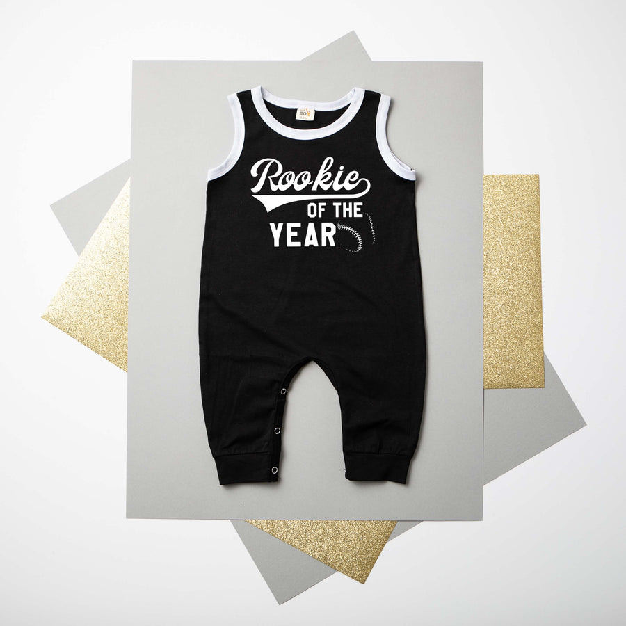"Rookie of the Year" First Birthday Baseball Ringed Romper