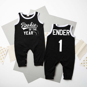 "Rookie of the Year" First Birthday Baseball Ringed Romper