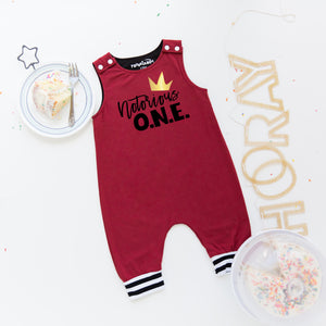 "Notorious One" Hip Hop First Birthday Personalized Romper with Striped Cuff