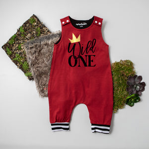 New Gray "Wild One" First Birthday Romper with Striped Cuff