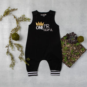 Mr. Onederful First Birthday Romper with Striped Cuff