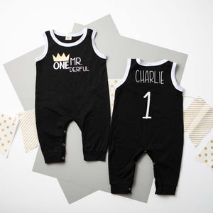 "Mr. Onederful" Personalized 1st Birthday Ringed Romper