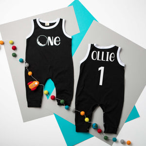 "One" Moon Space Themed Personalized 1st Birthday Ringed Romper