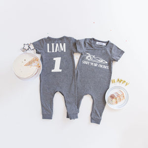 White "Start Your Engines" Slim Fit First Birthday Romper