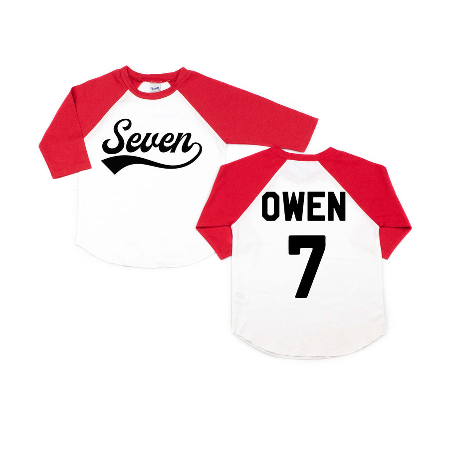 "Seven" 7th Birthday Baseball Raglan
