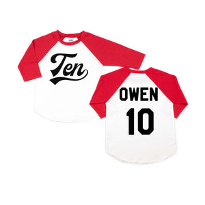 "Ten" 10th Birthday Baseball Raglan