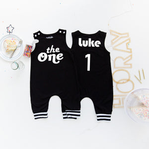 The One First Birthday Romper with Striped Cuff