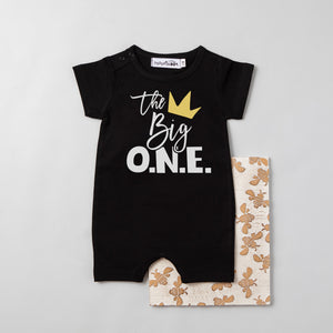 "The Big One Crown" Slim Fit Shorts Personalized 1st Birthday Romper