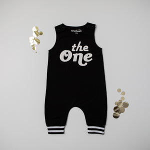 The One First Birthday Romper with Striped Cuff