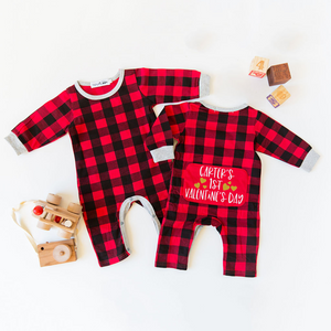 Buffalo Plaid Personalized 1st Valentine's Day Romper